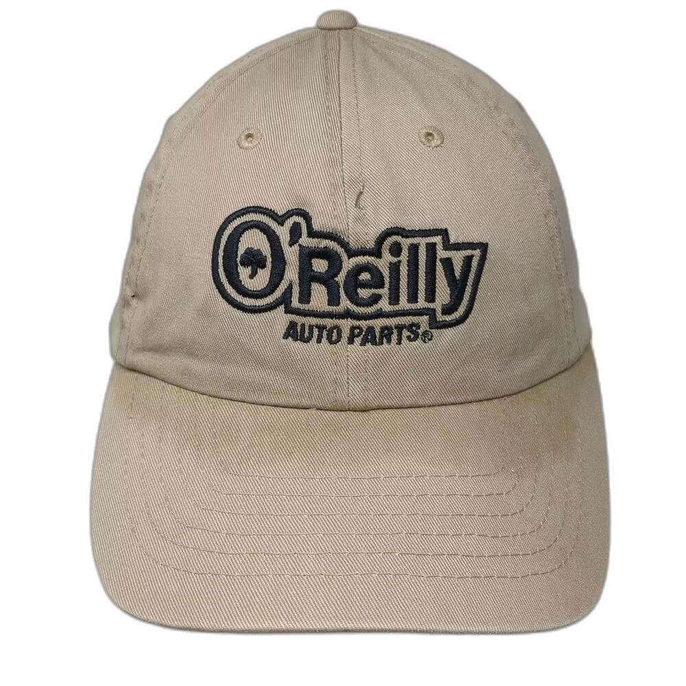 O'Reilly Auto Parts Beige Baseball Cap Hat OS Strapback Embroidered Logo Black